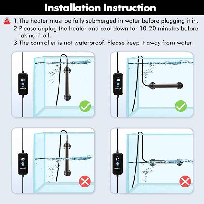 Orlushy 25W Submersible Mini Fish Tank Heater, Adjustable Aquarium Heater with Digital Display External Controller, Overheat Protection and Free Thermometer for 1-5 Gallon Freshwater & Saltwater Tank