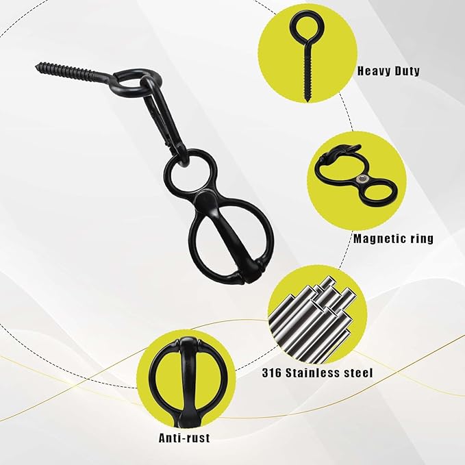 2pcs Horse Tie Ring, Heavy Duty Tie Ring Horse Training Equipment with Eye Bolt,Quick snap,Humane and Safe Tie Way,Black