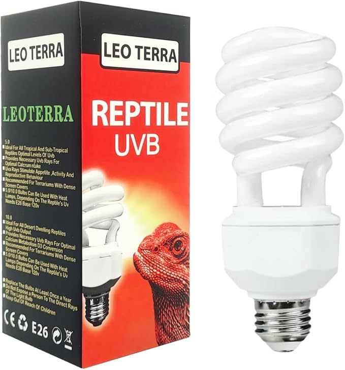 Leoterra UVB Light for Bearded Dragon 26w 10.0 UVA UVB Reptile Light Bulb Desert UVB Light for Reptiles, Bearded Dragon,Lizard, Chameleon Use,Long Lasting uvb Output UVB Lamp(26W 10.0)