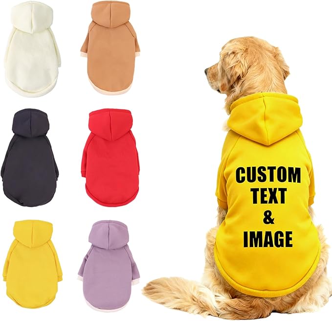 Custom Dog Hoodie, Personalized Sweatshirt with Photo Text Name Logo, Customized Hooded Sweater for Small Medium Large Dogs & Cats (Yellow, Medium)