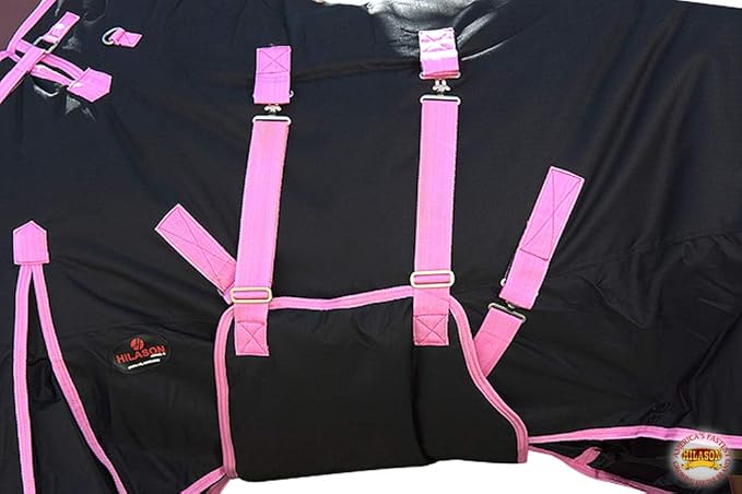 HILASON Black with Pink Trims 68 Inch 1200D Winter Waterproof Poly Horse Turnout Blanket Belly Wrap