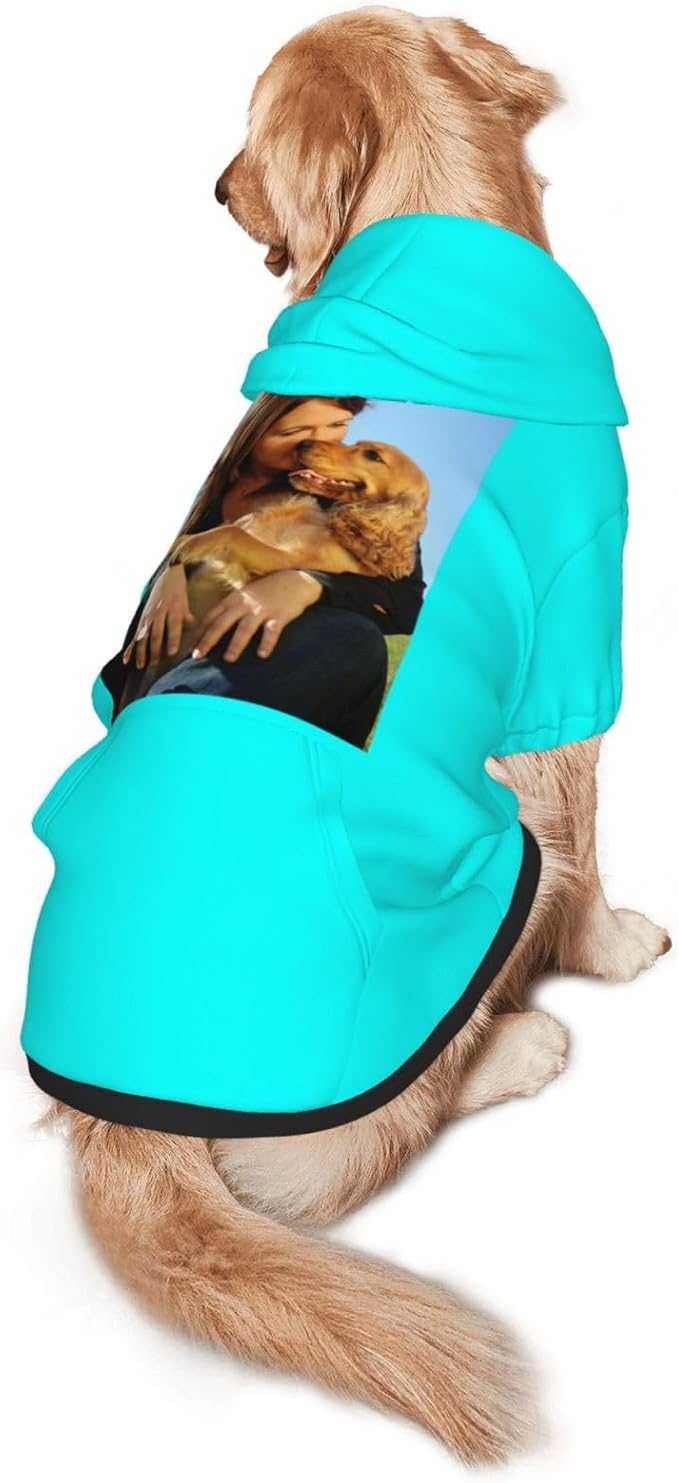 Custom Dog Hoodie Add Your Design Soft & Warm Personalized Photo Text Logo Name Dog Clothes for Puppy Sweatshirt Hooded for Small Medium Large Dogs Girl/Boy Cats Cyan