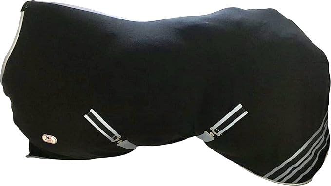 Majestic Ally Anti Pill Fleece Horse Blanket/Sheet with Silver Braided Rope (Black, 80)