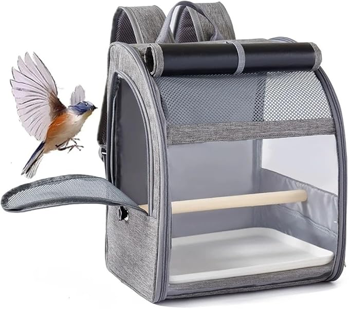 Portable Bird Carrier Bird Backpack with Perch and Tray for Birds Cockatiel Parrot Breathable Large Space Bird Cage Travel Bag