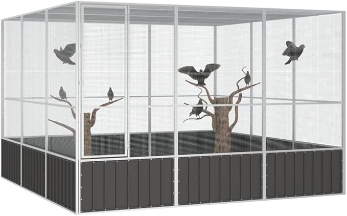 Steel Bird Cage,Large Flight King Bird Cage for Cockatiels African Grey Quaker Amazon Sun Parakeets Green Cheek Conures Pigeons Parrot Bird Cage Birdcage,Anthracite 119.1"x127.8"x83.3" -AA