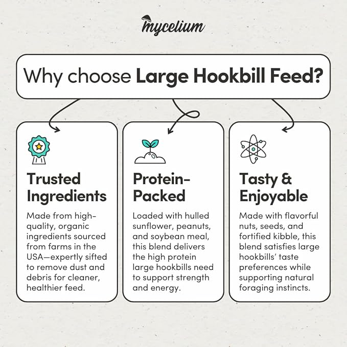 Mycelium Organic Large Hookbill Feed (5 LB Bag) | Balanced Bird Food for Large Pet Birds| High-Protein Seed Mix | Supports Energy & Digestion | USA-Grown, Non-GMO