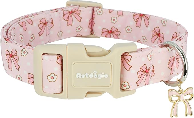 Pink Bow Dog Collar with Flower, Adjustable Cotton Puppy Collar, Cute Girl Boy Dog Collars for Small Medium Large Dogs, Ideal for Gifts,Pet Accessory,S
