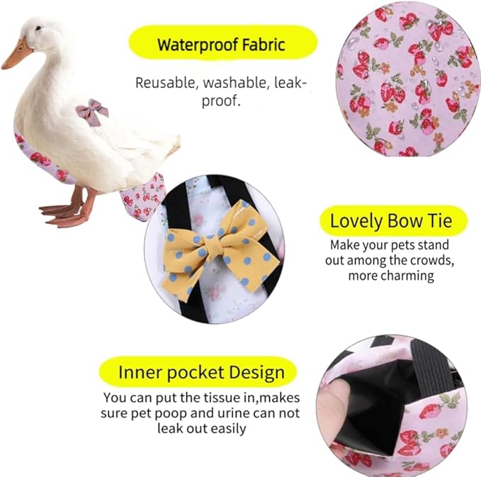 MANON ROSA Chicken Diapers Bantam Hens - Reusable 6-Piece Set with Bow Ties Poultry Nappies Washable Waterproof for Geese Pet Ducks Silkie (6D S)