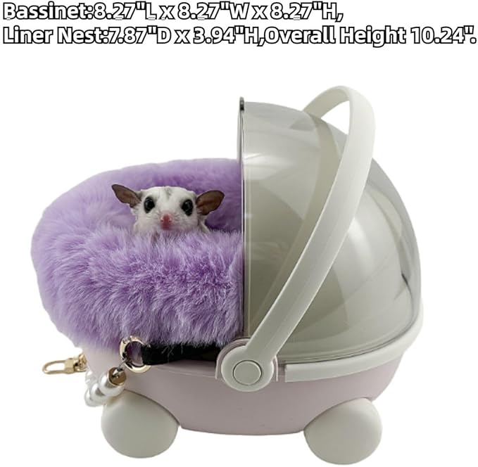 Sugar Glider Carrier Cage with Warm Nest, Cushion, Mat and Safe Lock, Portable Cages with Chain, Small Animals Travel Carrier Plastic Breathable Outgoing Box for Hamsters (Yellow)