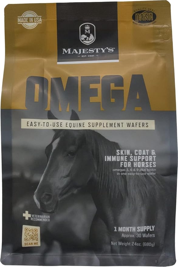 Majesty's Omega Wafers - Superior Horse / Equine Skin, Coat, and Immune Support Supplement - Omega 3, 6, 9, and Biotin - 30 Count (1 Month Supply)