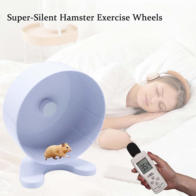 8.7" Super Silent Hamster Wheel with Stand & Water Bottle – Ultra Quiet Exercise Running Wheel for Gerbils, Syrian & Dwarf Hamsters, Chinchillas, Small Pets – Noiseless Spinning Design, White