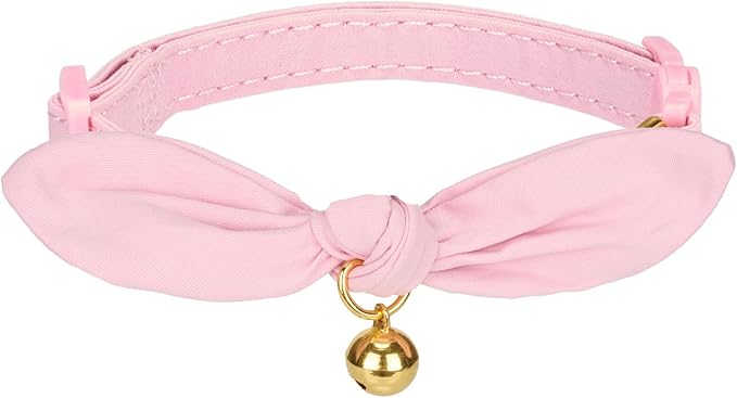 Bunny Ear Cat Collar with Bell and Bow Tie, Breakaway Cute Bowtie Kitten Collars(Light Pink)
