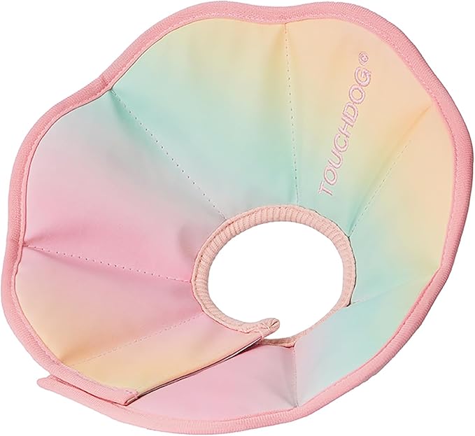 Touchdog Foldable Dog Cone Collar for Cats & Dogs - Adjustable Soft Recovery Collar with Waterproof PU Coating, Lightweight Design, 24.5cm/9.6in Wide Barrier (Pink Gradient Color, XS)