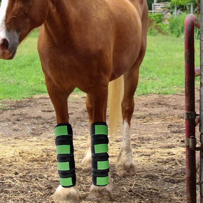 Horse Ice Boots - Reusable Gel Ice Pack for Horses | Cooling Leg Wraps for Hock, Knee, Ankle & Hooves | Horse Supplies & Care Gift Ideas - 1 Pair, Green