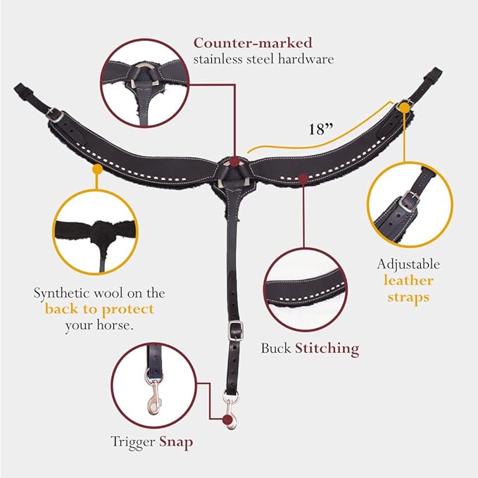 Western Horse Breast Collar - Hand-Tooled Leather Tack for Barrel Racing, Roping & Trail Riding - Durable Adjustable Fit - Rodeo & Show-Quality Equestrian Gear