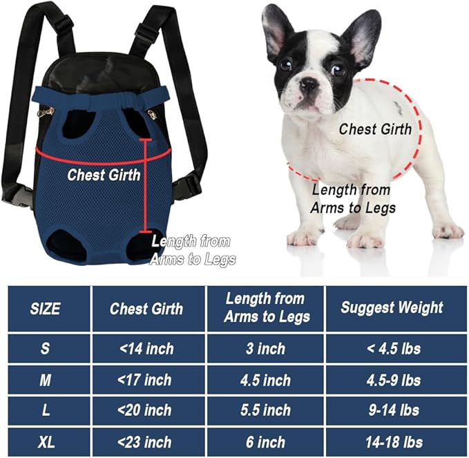 FEimaX Dog Carrier Backpack Pet Legs Out Front Cat Travel Bag, Adjustable Puppy Backpacks Carriers Hands-Free for Small Medium Dogs Cats Hiking Traveling Camping Daily Walking (Medium, Navy)