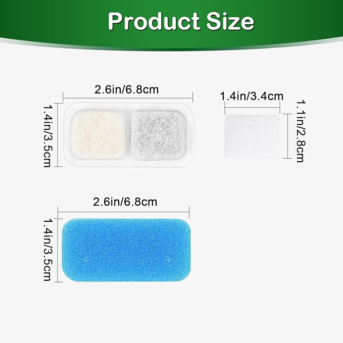 Cat Water Fountain Filter,Cat Fountain Filters Replacement Compatible with oneisall 67 oz/2L Stainless Steel Pet Water Fountain,12 Set Pet Fountain Filter Replacement