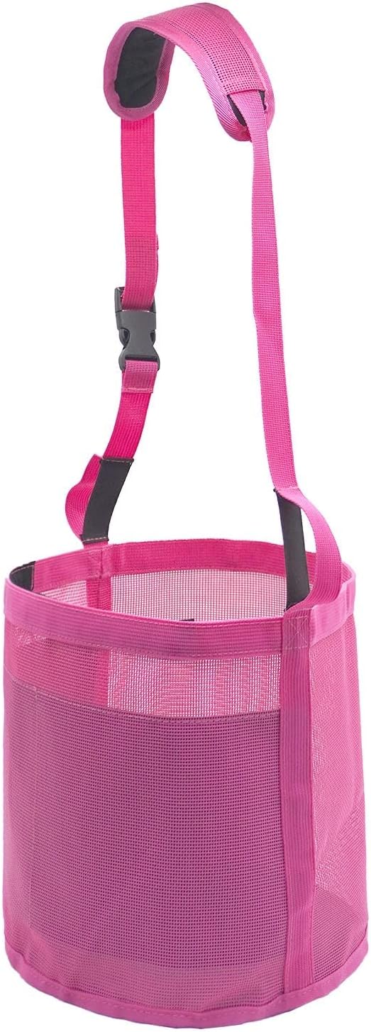 Horse Feed Bag for Grain - Heavy Duty Mesh Horse Feeder with Adjustable Strap,Comfort Neck Pad,Nose Pad Horse Muzzle Feed Bag(Medium,Pink)