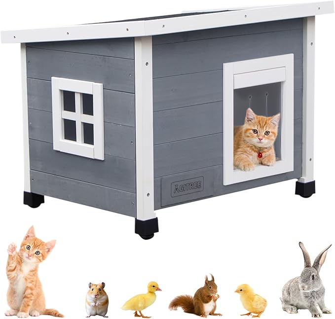 Outdoor Wooden Pet House, Weatherproof Winter Shelter for рuррy and Cats, Elevated Design with Window (Gray)