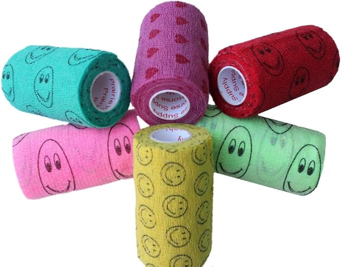 Prairie Horse Supply 3 Inch Vet Wrap Tape Bulk (Assorted Patterns) (Pack of 6) Self Adhesive Adherent Adhering Flex Bandage Grip Roll Dog Cat