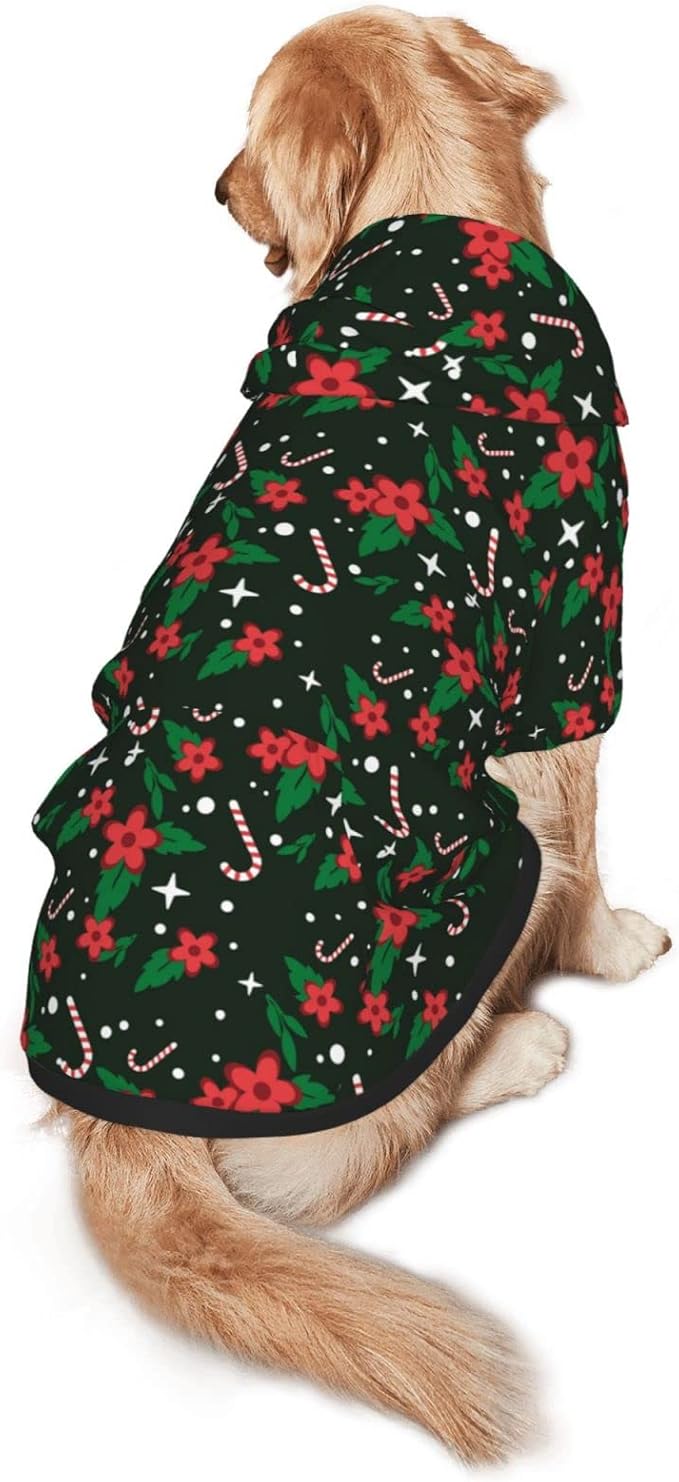 Black Candy Cane Hoodie,Christmas Cosplay Dog Clothes with Pocket and Hat Winter Clothes Sweaters X-Small