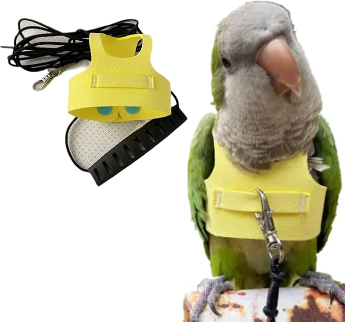 Bird Flight Harness Vest, Parrot Flight Suit with Leash for Parakeets Cockatiels Conures Budgies, Bird Flying Clothes with Rope and Handle for Outdoor Activities Training (S, Yellow)