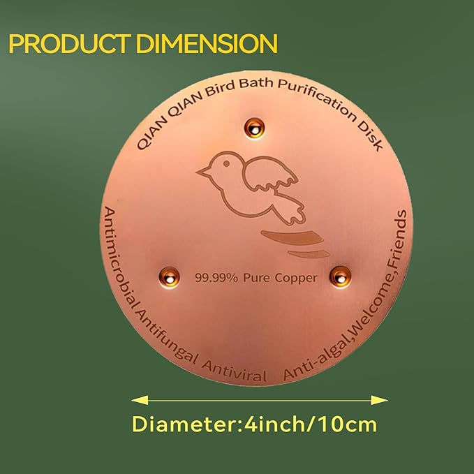 QIANQIAN Bird Bath Copper Disk, Copper Bird Bath Purification Disk (2, Copper)