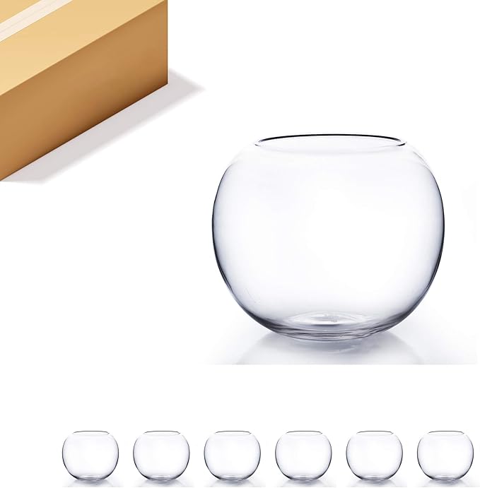 WGV Bowl Glass Vase Bulk, Diameter 8", Height 6.5", Open Width 3.75", (Multiple Sizes Choices) Clear Bubble Planter Terrarium Fish Bowl for Wedding Event Home Decor, 6 Pieces (VBW0008)