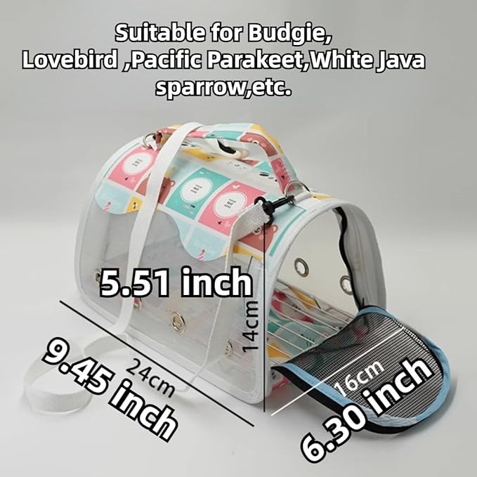 Bird Carrier Bag Bird Travel Cage with Indestructible Stainless Steel Mesh, Feeder Cups and Stand Perch, Portable Bird Travel Bag, Pet Transparent Breathable Travel Cage (Colorful,Medium)