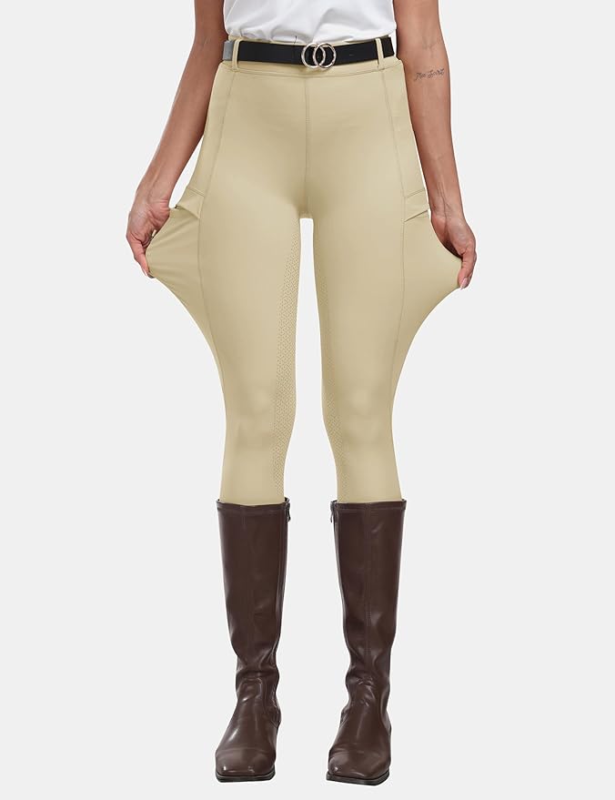 MoFiz Women's Silicone Full Seat Horse Riding Pants Zipper Pockets Equestrian Breeches Riding Tights