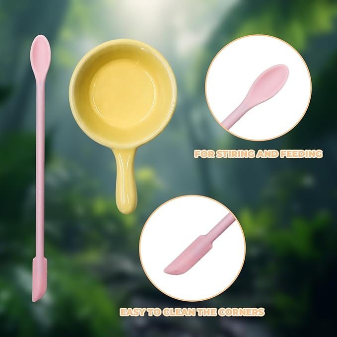 Gecko Accessories, Ceramic Food Bowl with Silicone Spoon for Puree, Reptile Food Dish for Crested, Leopard