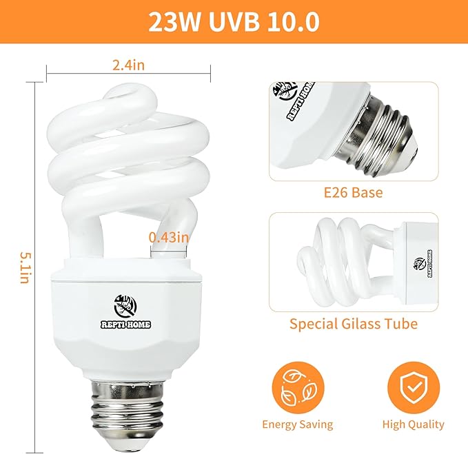 UVA UVB Reptile Light 23W 10.0,Desert Terrarium Compact Fluorescent Lamp,UVB Reptile Light Bulb for Bearded Dragon, Lizard,Spider, Snake, Gecko
