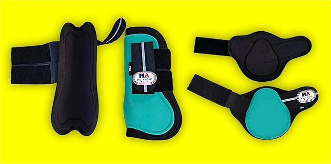 Majestic Ally Horse Leg Protection Fetlock and Tendon Boots Set, PU Shell, Neoprene Lining, Hook and Loop Closures, Multiple Colors and Sizes