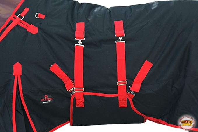 HILASON Black with Red Trims 70 Inch 1200D Winter Waterproof Poly Horse Turnout Blanket Belly Wrap