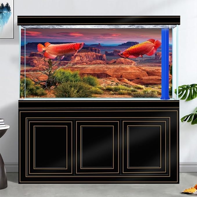 36X18IN Desert Loess Rock Cactus Oasis Reptile Habitat Background, Natural Sunset Desert Themed Terrarium Background, Aquarium Background with 10 EVA Double-Sided Tape