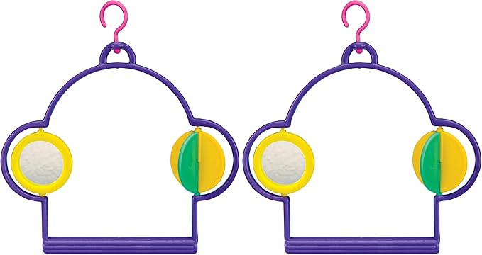 PENN-PLAX Bird Swing with Mirror and Spinner Toy – Attaches to Wire Birdcages – Great for Parakeets, Finches, and Other Small Birds – Multicolor (Pack of 2)