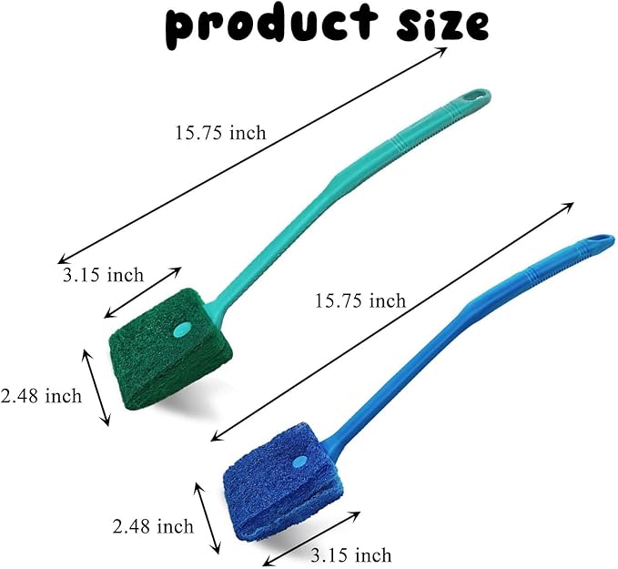Aquarium Cleaning Brush - 2 PCS Fish Tank Cleaning Brush Double-Sided Sponge Brush Long Handle Fish Tank Scrubber for Aquariums and Home