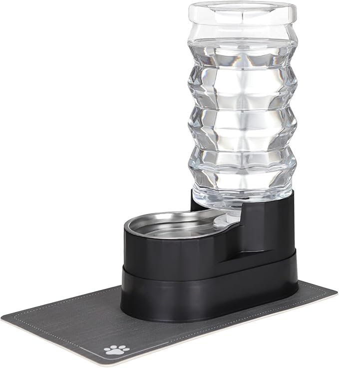 RIZZARI Automatic Pet Waterer, Gravity Stainless Steel Water Dispenser, 100% BPA-Free, Large Capacity Water Feeder for Cats and Small and Medium-Sized Dogs (Black Raised, 9L)