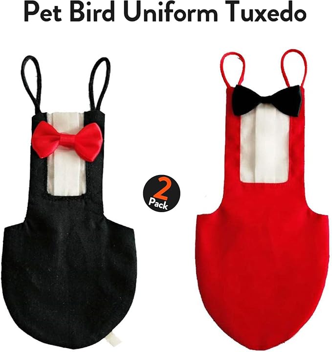 QBLEEV 2 Pack Bird Diapers, Cockatiel Tuxedo Flight Suite, Reusable Parrot Nappy Clothes Costume for Wedding Party Birthday Cosplay Photo, Pigeon Pants Urine Wet Suit for Conure Macaw Budgies Parakeet