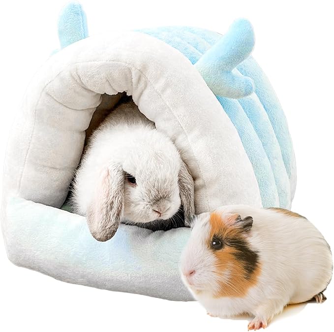 Guinea Pig Hideout, Warm Bed for Guinea Pig,Rabbits, Chinchillas, Cozy Small Animal Winter Shelter (Blue, Large)