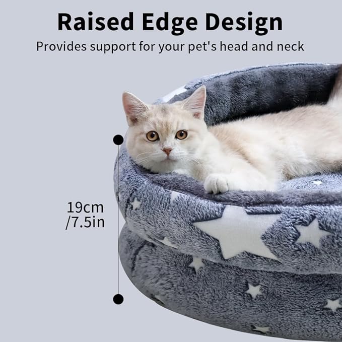 Cat Bed, Washable Cat Bed for Indoor Cats, Soft Plush Faux Fur Dog Bed, Round Pet Bed for Puppy and Kitten