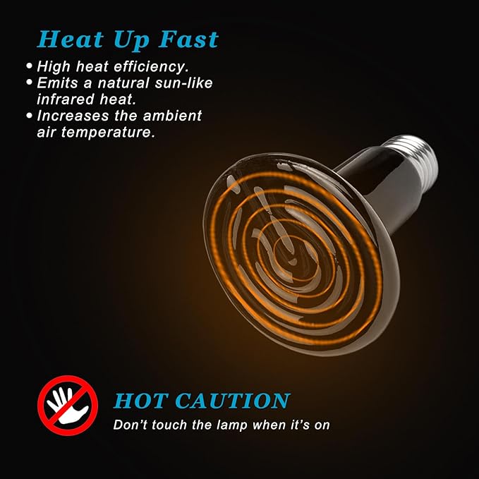 DOMICA Reptile Heat Bulb 50 Watt 2PC, Ceramic Heat Emitter Heat Up Fast, E26 No Light Night Use Heating Bulbs for Beared Dragon, Turtle, Lizard, Snake, Pet Brooder Coop Chicken (50W-Small Tank)