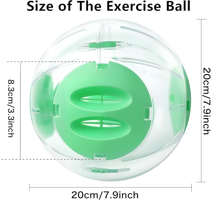 Hamster Exercise Ball, 7.9 Inch Syrian Hamster Ball, Transparent, Large Ball with Four entrances (Green)