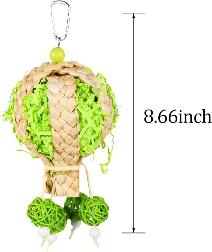 Bird Toys Foraging Shredder Hanging Toys Rope Perch with Bell Parakeet Toy Parrot Swing Climbing Standing Toys Bird Cage Accessories for Conure Cockatiel Budgies Lovebird, Green, 1 Pack