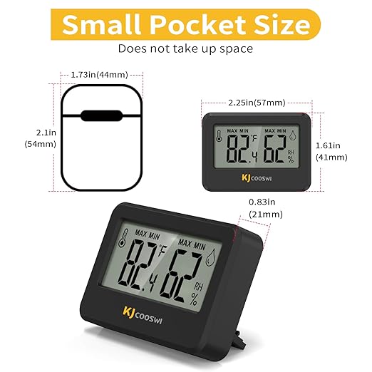 4PCS Mini Digital Hygrometer and Thermometer,Reptile Thermometer with Magnetic & Tablestand, Indoor Temperature and Humidity Meter Gauge for Humidors Greenhouse Garden Cellar Closet Guitar Case