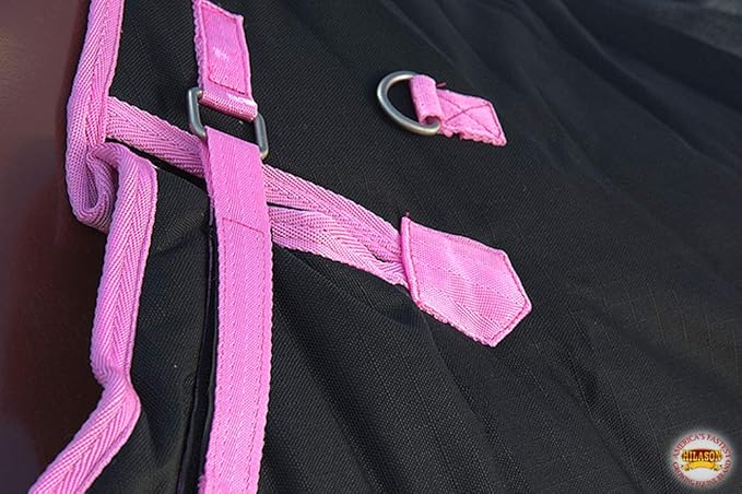 HILASON Black with Pink Trims 74 Inch 1200D Winter Waterproof Poly Horse Turnout Blanket Belly Wrap