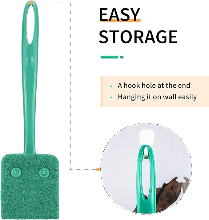 Pawfly Fish Tank Cleaning Tools Aquarium Algae Scraper Sponge Brush Cleaning Scrubber with 10 inch Non-Slip Handle for Glass Fish Tanks