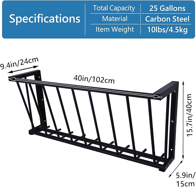 2Pcs Wall Mount Hay Rack, 40'' Long Livestock Hay Feeder with 25 Gallon Capacity, Carbon Steel Hay Feeder for Sheep, Goats, Horses, Indoor Outdoor Uses