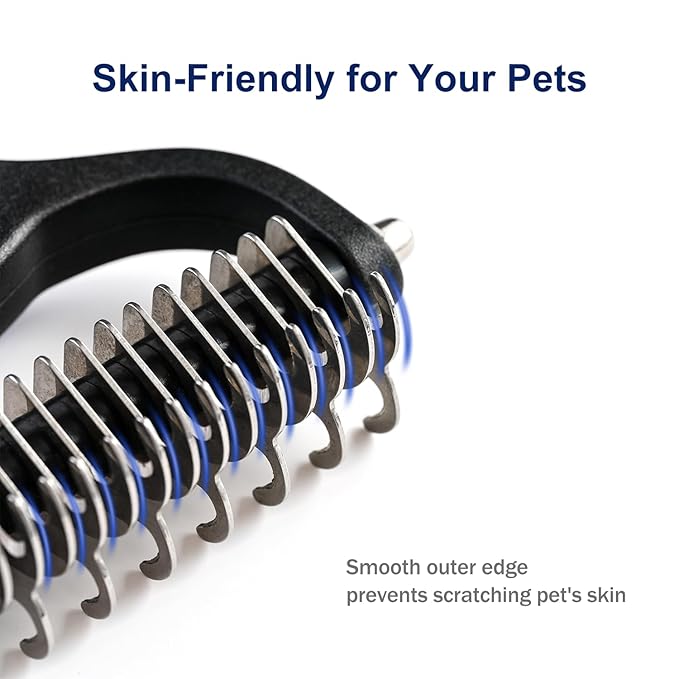 WePet Grooming Rake for Dogs & Cats, Double-Sided Deshedding Brush, Extra-Wide Dematting Tool, Slicker Comb for Undercoat & Loose Hair Removal, Reduces Shedding by 95%, Blue, Large