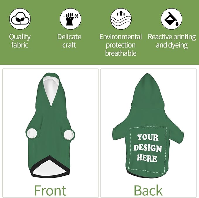 Personalized Dog Hoodie, Custom Dog Costumes for Small Dogs, Holiday Happy Dog Clothes Football Pet Shirt Sweater with Name Number for Girl/Boy Cats/Kitten, Green, XL